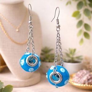 Handmade Blue Glass Bead Drop Earrings - Women Jewelry